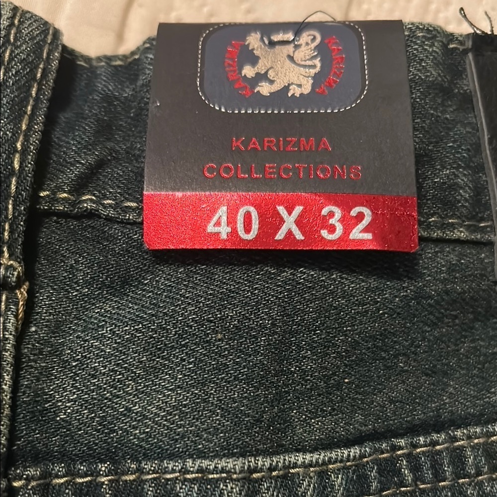 Karizma Collections Men's Jeans Size 40/32 Vintage Blue Wash - Picture 7 of 9